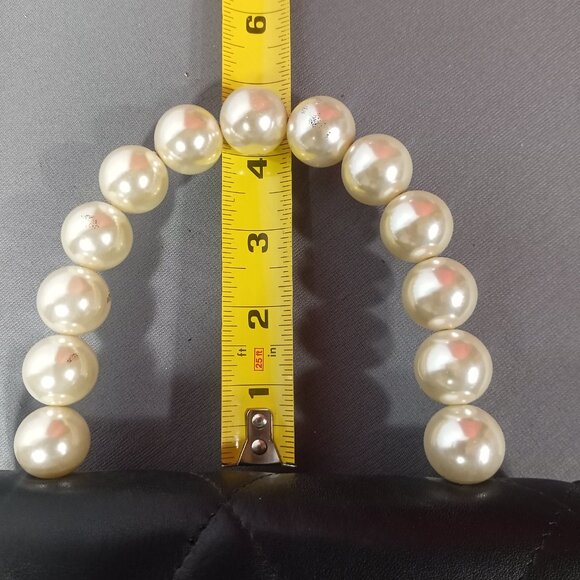 Classic Designer Inspired Quilted Pearl Hand Bag with Shoulder Strap Black - Picture 16 of 16